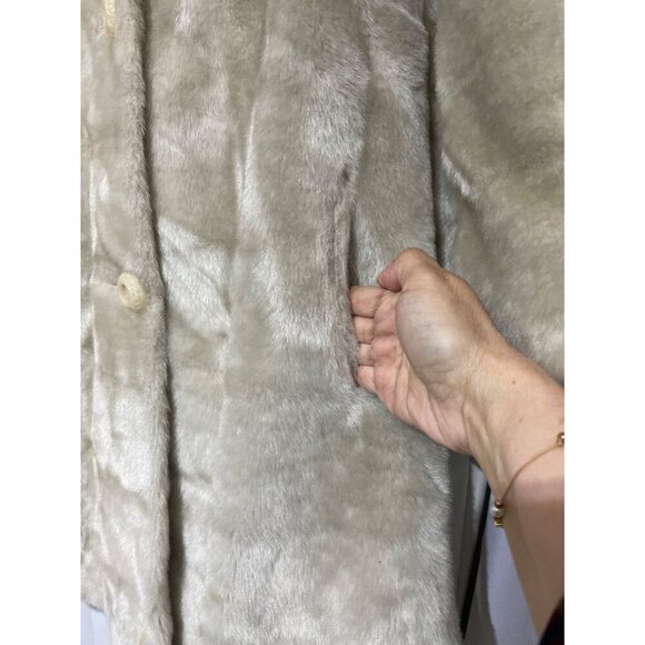 Vintage Fur Button-Up Coat W/ Wide Collar Beige Women's M - Picture 4 of 8